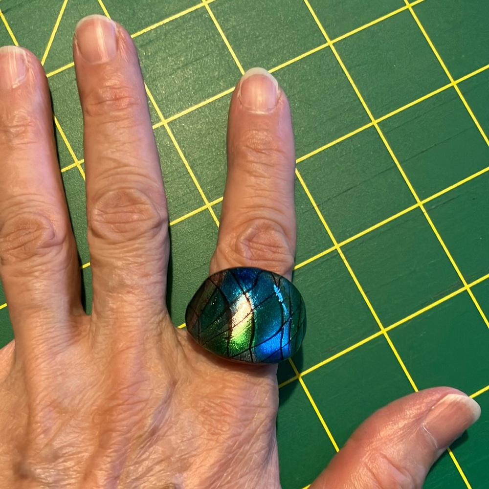 Blue and Green Glass Dome-Shaped Statement Ring
